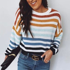 🆕 Orange & Blue Multicolor Striped Sweater